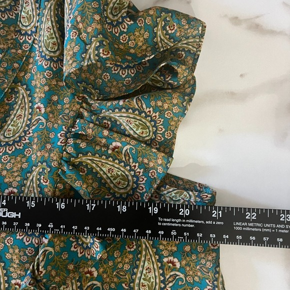 DR2 Women's Large Green Paisley Print Ruffle Cap Sleeve Blouse Modest Boho Motif - Picture 6 of 7